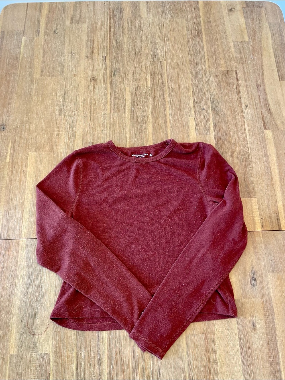 Abercrombie & Fitch: Women's Brown Long-Sleeve Crewneck cropped top.